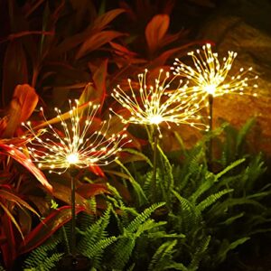 IEBIYO Outdoor Decorations Fireworks Lights for Garden, 4 Pack 120 LED Solar Powered Fireworks Lights, 8 Modes Copper Wire Waterproof Landscape Sparkles Light for Fence, Path, Wedding, Patio