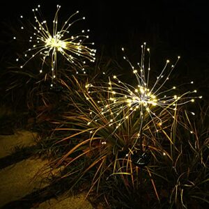 IEBIYO Outdoor Decorations Fireworks Lights for Garden, 4 Pack 120 LED Solar Powered Fireworks Lights, 8 Modes Copper Wire Waterproof Landscape Sparkles Light for Fence, Path, Wedding, Patio