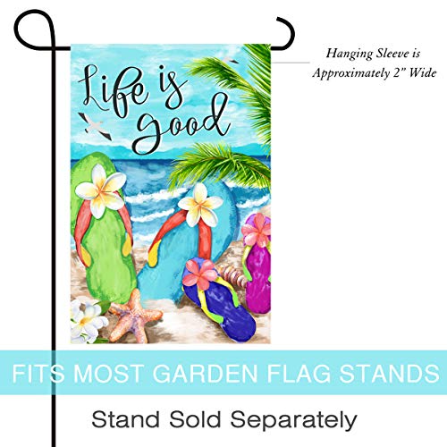 Morigins Flip Flops on Summer Beach Life is good Decorative Welcome Garden Flag 12.5X18 inch