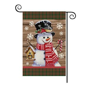 Tosewever Buffalo Plaid Christmas Snowman Garden Flag 12 x 18 Vertical Double Sided, Winter Decorations Snowflake Farmhouse Xmas Outdoor Holiday Burlap Small Yard Flag (12x18 inch)
