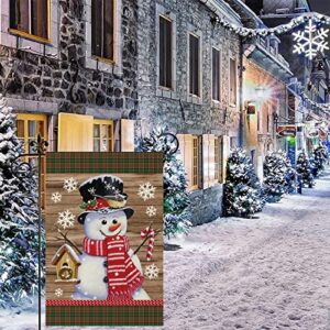 Tosewever Buffalo Plaid Christmas Snowman Garden Flag 12 x 18 Vertical Double Sided, Winter Decorations Snowflake Farmhouse Xmas Outdoor Holiday Burlap Small Yard Flag (12x18 inch)