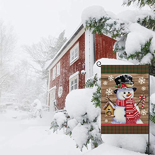 Tosewever Buffalo Plaid Christmas Snowman Garden Flag 12 x 18 Vertical Double Sided, Winter Decorations Snowflake Farmhouse Xmas Outdoor Holiday Burlap Small Yard Flag (12x18 inch)