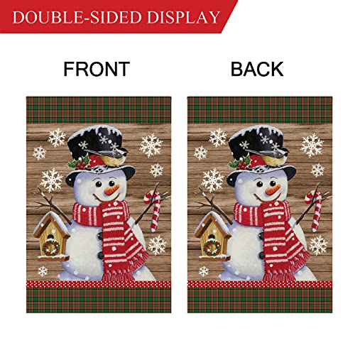 Tosewever Buffalo Plaid Christmas Snowman Garden Flag 12 x 18 Vertical Double Sided, Winter Decorations Snowflake Farmhouse Xmas Outdoor Holiday Burlap Small Yard Flag (12x18 inch)