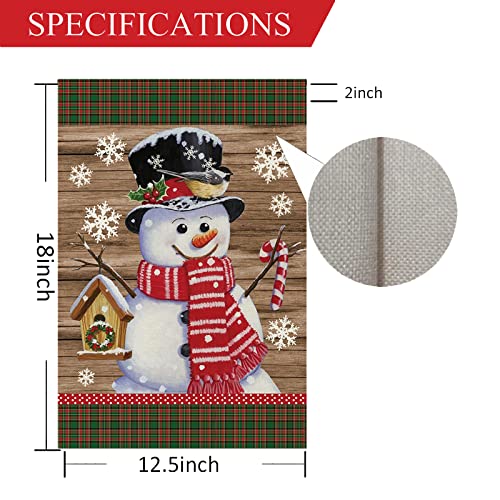 Tosewever Buffalo Plaid Christmas Snowman Garden Flag 12 x 18 Vertical Double Sided, Winter Decorations Snowflake Farmhouse Xmas Outdoor Holiday Burlap Small Yard Flag (12x18 inch)