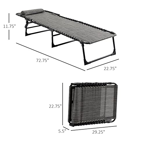 Outsunny Reclining Chaise Lounge Chair, Portable Sun Lounger, Folding Camping Cot, with Adjustable Backrest and Removable Pillow, for Patio, Garden, Beach, Grey