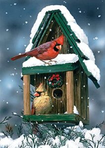 toland home garden 110558 cardinals in snow winter flag 12×18 inch double sided winter garden flag for outdoor house flag yard decoration
