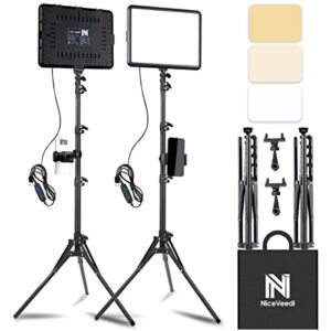 2-pack led video light kit, niceveedi studio light, 2800-6500k dimmable photography lighting kit with tripod stand&phone holder, 73″ stream light for video recording, game streaming, youtube