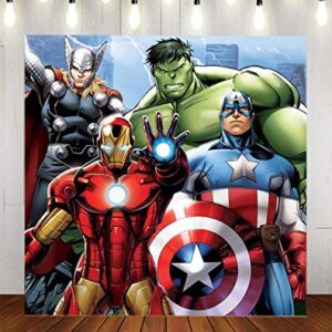 Avengers Backdrops Superhero Boys Kids Birthday Party Background Supercity Cospaly Baby Shower Banner Photography Cake Table Decoration Supplies Photo Studio Booth Props 6x6ft