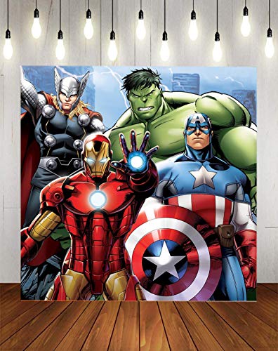 Avengers Backdrops Superhero Boys Kids Birthday Party Background Supercity Cospaly Baby Shower Banner Photography Cake Table Decoration Supplies Photo Studio Booth Props 6x6ft