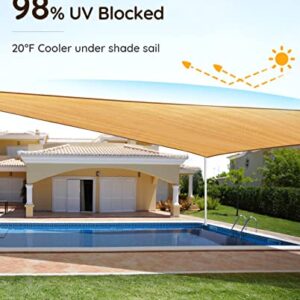 Quictent 24x24ft Fire Retardant 185G HDPE Sun Shade Sail with Hardware Kits Canopy 98% UV Block Outdoor Patio Garden (Sand)