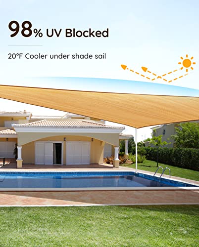 Quictent 24x24ft Fire Retardant 185G HDPE Sun Shade Sail with Hardware Kits Canopy 98% UV Block Outdoor Patio Garden (Sand)