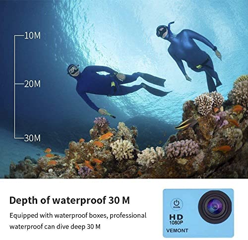 VEMONT Action Camera, 1080P 12MP Sports Camera Full HD 2.0 Inch Action Cam 30m/98ft Underwater Waterproof Camera with Mounting Accessories Kit