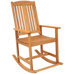 sunnydaze meranti wood indoor outdoor rocking chair – patio, front porch, deck, garden, balcony, backyard and lawn furniture – comfortable seating – 220 lb. weight capacity – 42.5-inch
