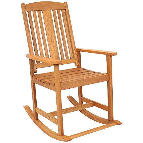 Sunnydaze Meranti Wood Indoor Outdoor Rocking Chair - Patio, Front Porch, Deck, Garden, Balcony, Backyard and Lawn Furniture - Comfortable Seating - 220 lb. Weight Capacity - 42.5-Inch