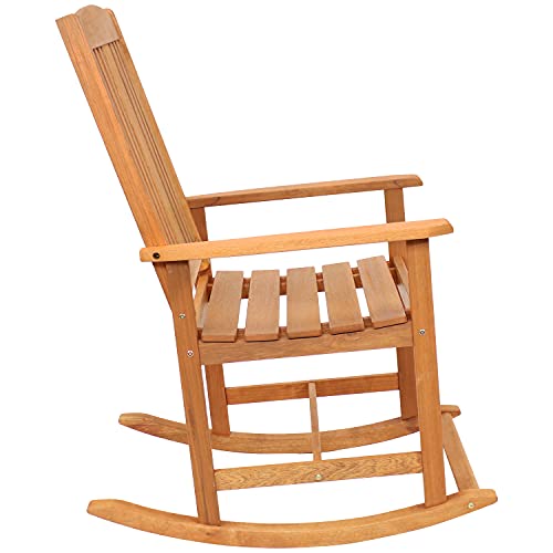 Sunnydaze Meranti Wood Indoor Outdoor Rocking Chair - Patio, Front Porch, Deck, Garden, Balcony, Backyard and Lawn Furniture - Comfortable Seating - 220 lb. Weight Capacity - 42.5-Inch