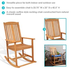 Sunnydaze Meranti Wood Indoor Outdoor Rocking Chair - Patio, Front Porch, Deck, Garden, Balcony, Backyard and Lawn Furniture - Comfortable Seating - 220 lb. Weight Capacity - 42.5-Inch