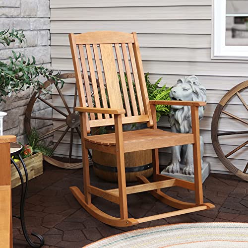 Sunnydaze Meranti Wood Indoor Outdoor Rocking Chair - Patio, Front Porch, Deck, Garden, Balcony, Backyard and Lawn Furniture - Comfortable Seating - 220 lb. Weight Capacity - 42.5-Inch