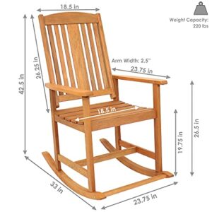 Sunnydaze Meranti Wood Indoor Outdoor Rocking Chair - Patio, Front Porch, Deck, Garden, Balcony, Backyard and Lawn Furniture - Comfortable Seating - 220 lb. Weight Capacity - 42.5-Inch