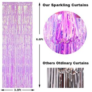 3 Pack Fringe Curtains Party Decorations,Tinsel Backdrop Curtains for Parties,Photo Booth Wedding Graduations Birthday Christmas Event Party Supplies (Rainbow Purple)