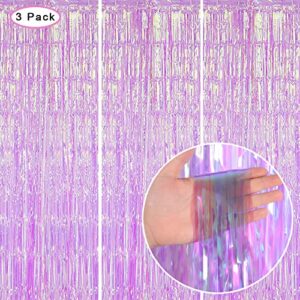 3 Pack Fringe Curtains Party Decorations,Tinsel Backdrop Curtains for Parties,Photo Booth Wedding Graduations Birthday Christmas Event Party Supplies (Rainbow Purple)