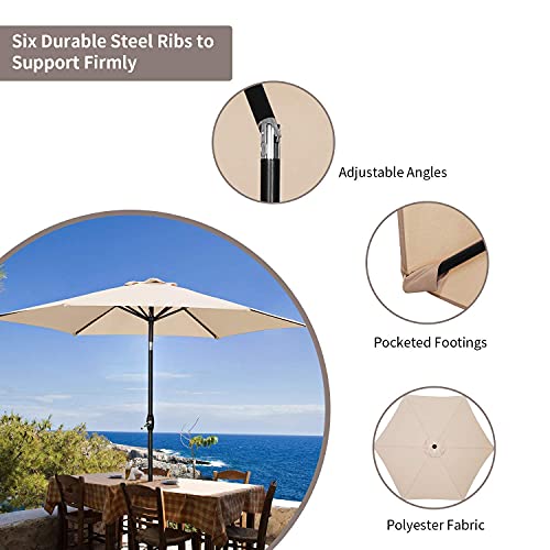 HYD-Parts 7.5FT Patio Umbrella Outdoor Table Umbrella,Market Umbrella with Push Button Tilt and Crank for Garden, Lawn, Deck, Backyard & Pool (Khaki)