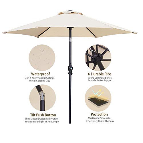 HYD-Parts 7.5FT Patio Umbrella Outdoor Table Umbrella,Market Umbrella with Push Button Tilt and Crank for Garden, Lawn, Deck, Backyard & Pool (Khaki)