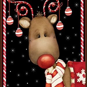 Toland Home Garden 111238 Candy Cane Reindeer Christmas Flag 12x18 Inch Double Sided Christmas Garden Flag for Outdoor House Winter Flag Yard Decoration