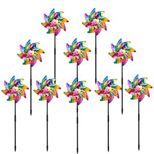sparkly holographic rainbow pinwheel reflective colorful whirl pinwheels spinners windmill bright blended rainbow design diy set for kids adult garden orchard lawn farm beach decor (rainbow)