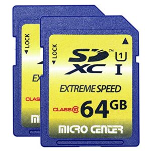 64gb sd card class 10 sdxc flash memory card full size sd chip ush-i u1 trail camera memory card by micro center (2 pack)