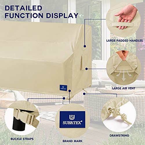 subrtex Patio Furniture Covers Waterproof Outdoor Sofa Cover Bench Covers for Lawn Outside Couch Cover with Air Vent Medium (Beige,64Lx26Wx35H)