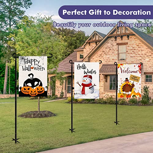 Funtife Outdoor Garden Flag Stand Holder Pole 49 inch Tall with 5 Prong Base, Metal Flagpole Kit yard Sign Stake Fits 12 x 18 Small Flags Décor for Outside House in Ground, Black