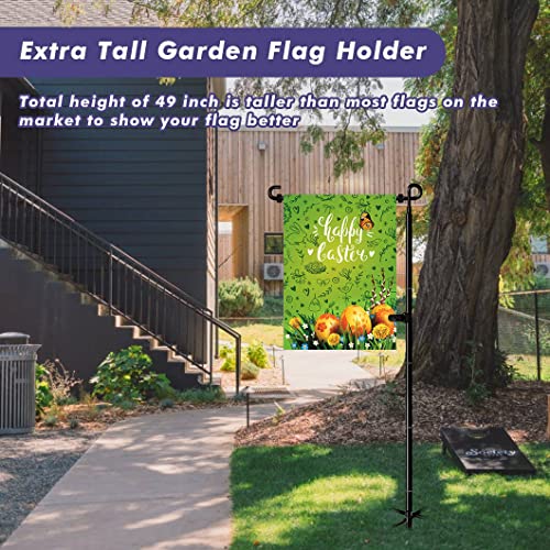 Funtife Outdoor Garden Flag Stand Holder Pole 49 inch Tall with 5 Prong Base, Metal Flagpole Kit yard Sign Stake Fits 12 x 18 Small Flags Décor for Outside House in Ground, Black