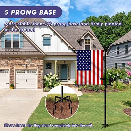 Funtife Outdoor Garden Flag Stand Holder Pole 49 inch Tall with 5 Prong Base, Metal Flagpole Kit yard Sign Stake Fits 12 x 18 Small Flags Décor for Outside House in Ground, Black