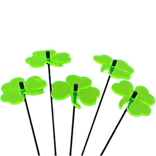 Lucky Shamrocks SunCatcher Garden Decor Ornaments Set of 5 Decorative Garden Stakes 25cm/10'' high Outdoor Yard Accessory Gardeners Gift, Colour:Fluorescent Green