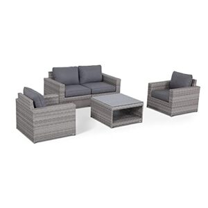 SunHaven Resin Wicker Outdoor Patio Furniture Set - 5 Piece Conversation Sectional Premium All Weather Gray Rattan Wicker, Aluminum Frame with Deluxe Fade Resistant Olefin Cushion (Kensington 5 Pcs)