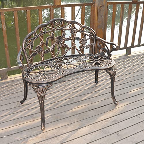 GOODSILO Outdoor Garden Bench Powder Coated Cast Aluminum Iron Patio Bench with Rose Backrest, Seat Surface, Legs for Porch Benches Outdoor, Park, Courtyard, Backyard 38.5 Inch Wide Bronze