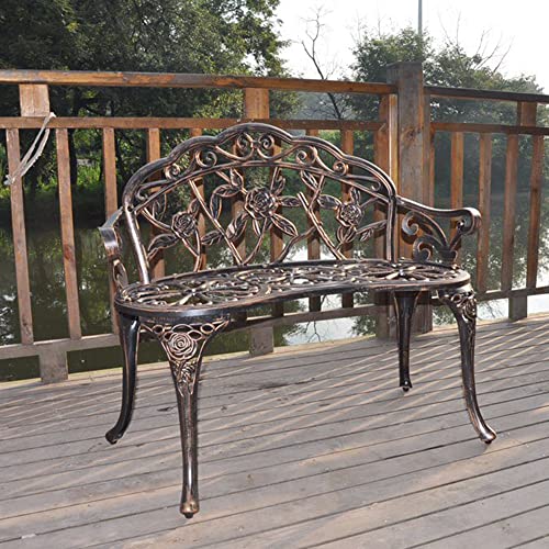 GOODSILO Outdoor Garden Bench Powder Coated Cast Aluminum Iron Patio Bench with Rose Backrest, Seat Surface, Legs for Porch Benches Outdoor, Park, Courtyard, Backyard 38.5 Inch Wide Bronze