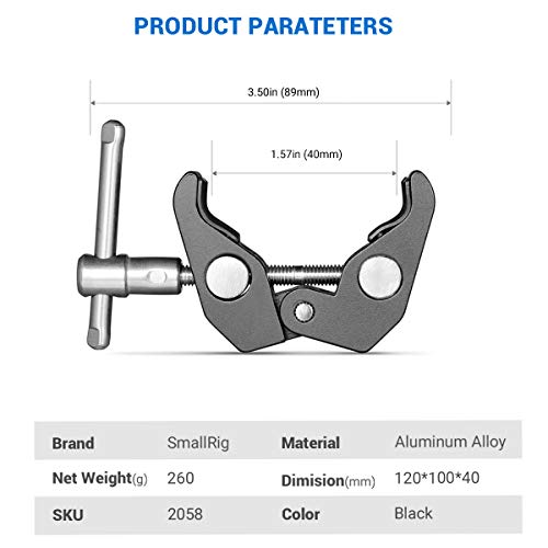 SMALLRIG Super Clamp(2 Pack) Magic Arm Clamp for DJI Ronin, Camera Monitor, LED Light 2058
