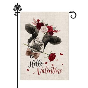 welcome valentine’s day garden flag cow rose flower 12.5 x 18 inch vertical double sided flag holiday outside yard decoration anniversary wedding farmhouse valentines day decor