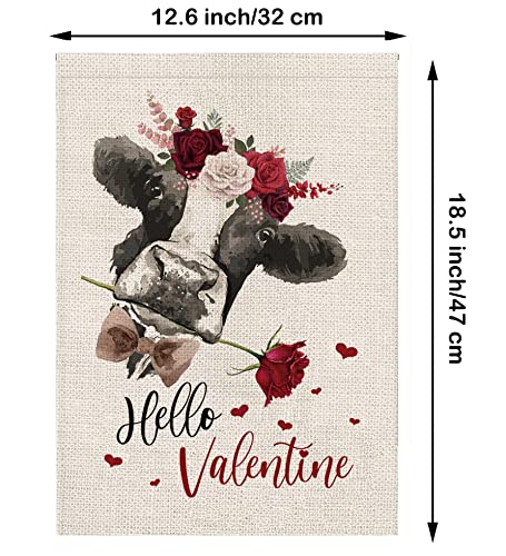 Welcome Valentine's Day Garden Flag Cow Rose Flower 12.5 x 18 Inch Vertical Double Sided Flag Holiday Outside Yard Decoration Anniversary Wedding Farmhouse Valentines Day Decor