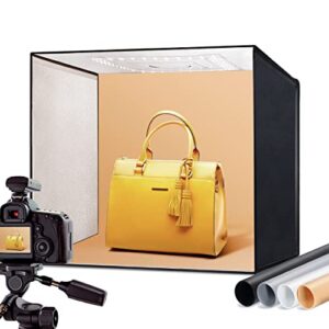 raleno® 20”x20” photo studio light box, portable dimmable shooting tent kit with 120 led lights(5500k, 92 cri) includes 4 pvc anti-dust backgrounds (black, grey, orange, white)