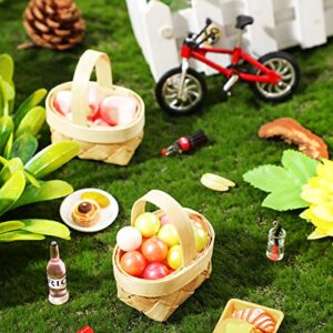 8 Pcs Mini Woven Basket with Handle Miniature Flower Basket Dollhouse Small Picnic Basket Party Favor Wood Weaving Basket Tiny Candy Gift Baskets for Fairy Garden Table Tree Hanging Decoration