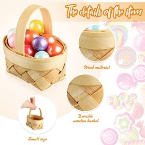 8 Pcs Mini Woven Basket with Handle Miniature Flower Basket Dollhouse Small Picnic Basket Party Favor Wood Weaving Basket Tiny Candy Gift Baskets for Fairy Garden Table Tree Hanging Decoration