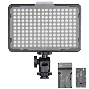 neewer dimmable 176 led video light on camera led panel with 2200mah li-ion battery and charger for canon, nikon, samsung, olympus and other digital slr cameras for photo studio video photography