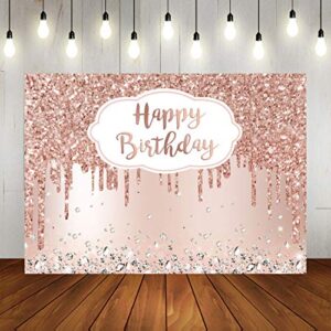 pink rose golden birthday party backdrop glitter diamonds happy birthday background girls sweet 16 18th 21th birthday party decorations cake table banner supplies 7x5ft