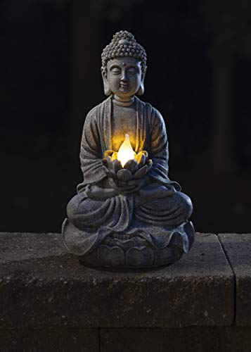 VP Home Zen and Tranquil Buddha Solar Powered Flickering LED Outdoor Decor Garden Light