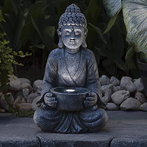 VP Home Zen and Tranquil Buddha Solar Powered Flickering LED Outdoor Decor Garden Light