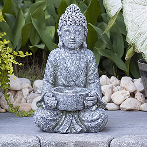 VP Home Zen and Tranquil Buddha Solar Powered Flickering LED Outdoor Decor Garden Light