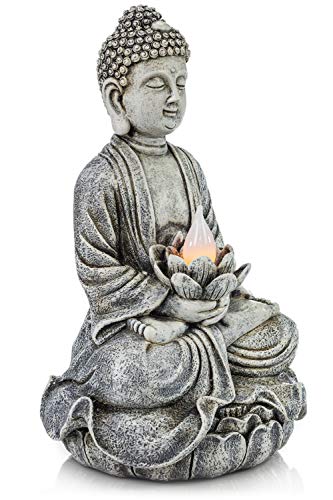 VP Home Zen and Tranquil Buddha Solar Powered Flickering LED Outdoor Decor Garden Light