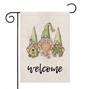 spring welcome gnomes garden flag burlap summer outdoor decorations double sided vertical farmhouse flags yard decor 12.5 x 18 inch